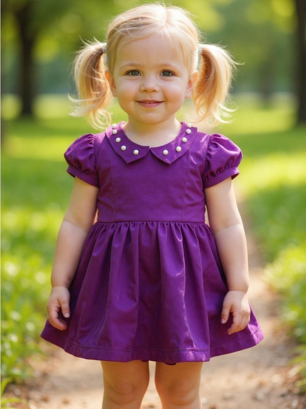 Peppermint Baby Girls Purple Pearl Collar Pleated Dress 6 Months